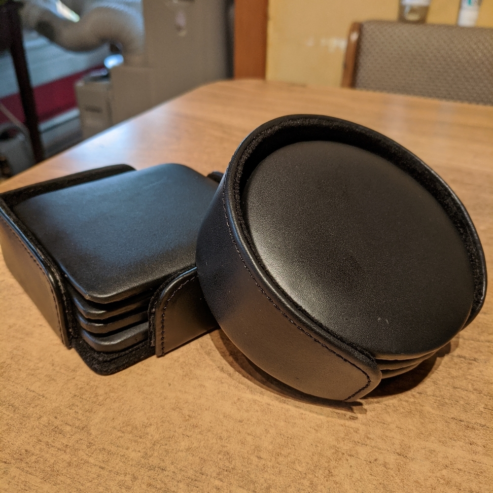 Buy 2 and Save Square  / Round Leather Coasters With Holder   (2 Sets) NWOT